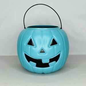 Teal Halloween‎ Blow Mold Pumpkin Trick or Treat Pail Bucket Jack O Lantern NEW